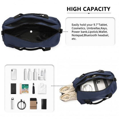 EA2305 - Kono Waterproof Duffel Bag Lightweight Sports Gym Bag With Shoes Compartment - Navy - Easy Luggage