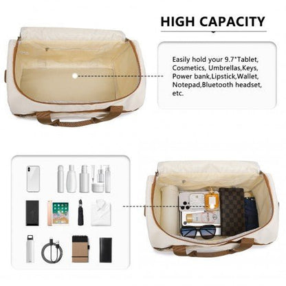 EA2321 - Kono Spacious Travel Storage Bag Handbag - Cream - Easy Luggage