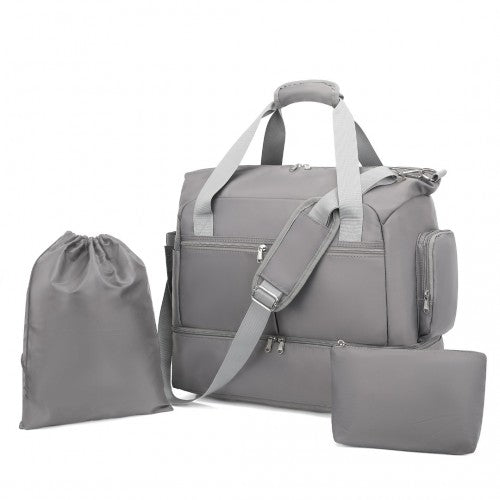 EA2348 - Kono Waterproof Multi - Pocket Travel Duffel Bag Set With Dedicated Shoe Compartment - Grey - Easy Luggage