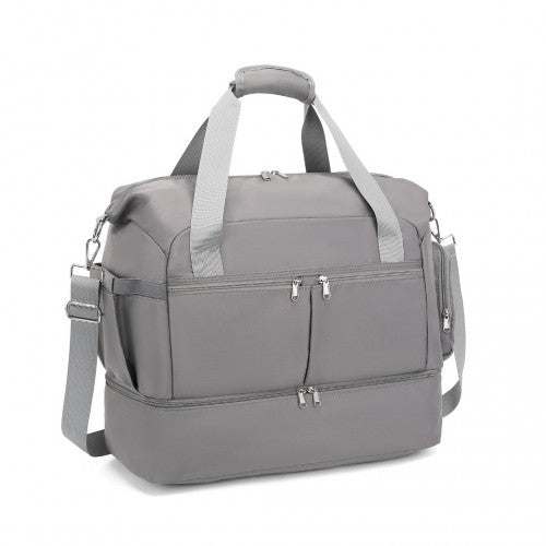 EA2348 - Kono Waterproof Multi - Pocket Travel Duffel Bag Set With Dedicated Shoe Compartment - Grey - Easy Luggage