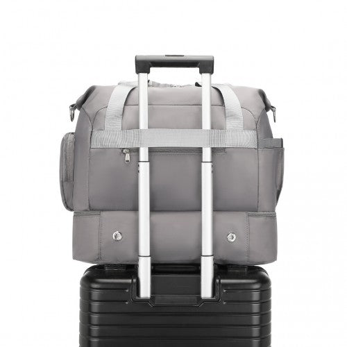 EA2348 - Kono Waterproof Multi - Pocket Travel Duffel Bag Set With Dedicated Shoe Compartment - Grey - Easy Luggage