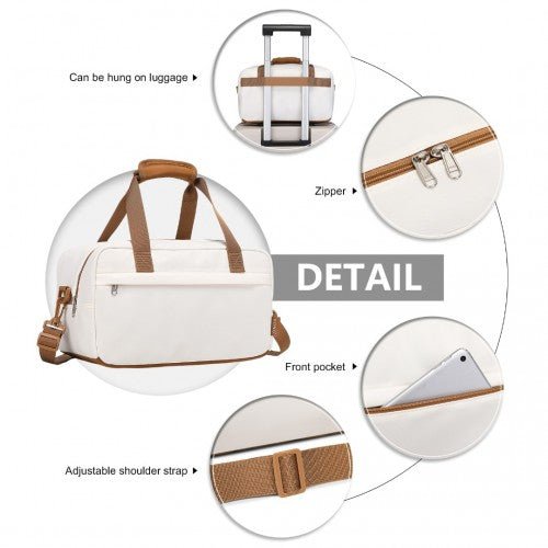 EA2369S - Kono Lightweight Water - Resistant Foldable Under Seat Travel Carry - on Duffel Bag Small - Beige And Brown - Easy Luggage