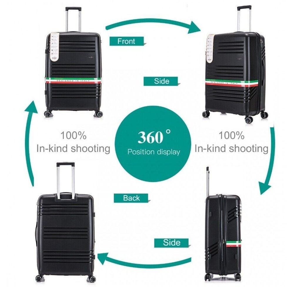 Eagle Hard Shell PP Suitcase Expandable Trolley Travel Case TSA Hand Cabin Black - Easy Luggage