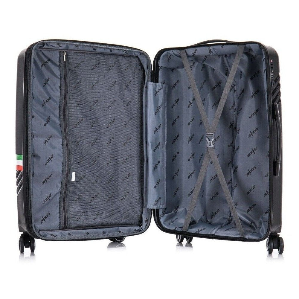 Eagle Hard Shell PP Suitcase Expandable Trolley Travel Case TSA Hand Cabin Black - Easy Luggage