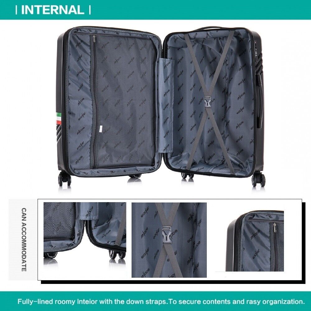 Eagle Hard Shell PP Suitcase Expandable Trolley Travel Case TSA Hand Cabin Black - Easy Luggage