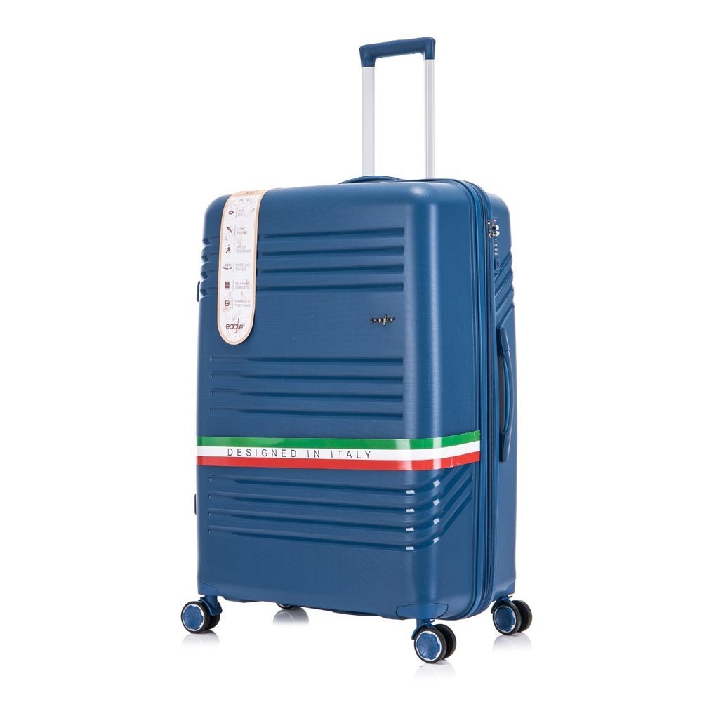 Eagle Hard Shell PP Suitcase Expandable Trolley Travel Case TSA Hand Cabin Blue - Easy Luggage