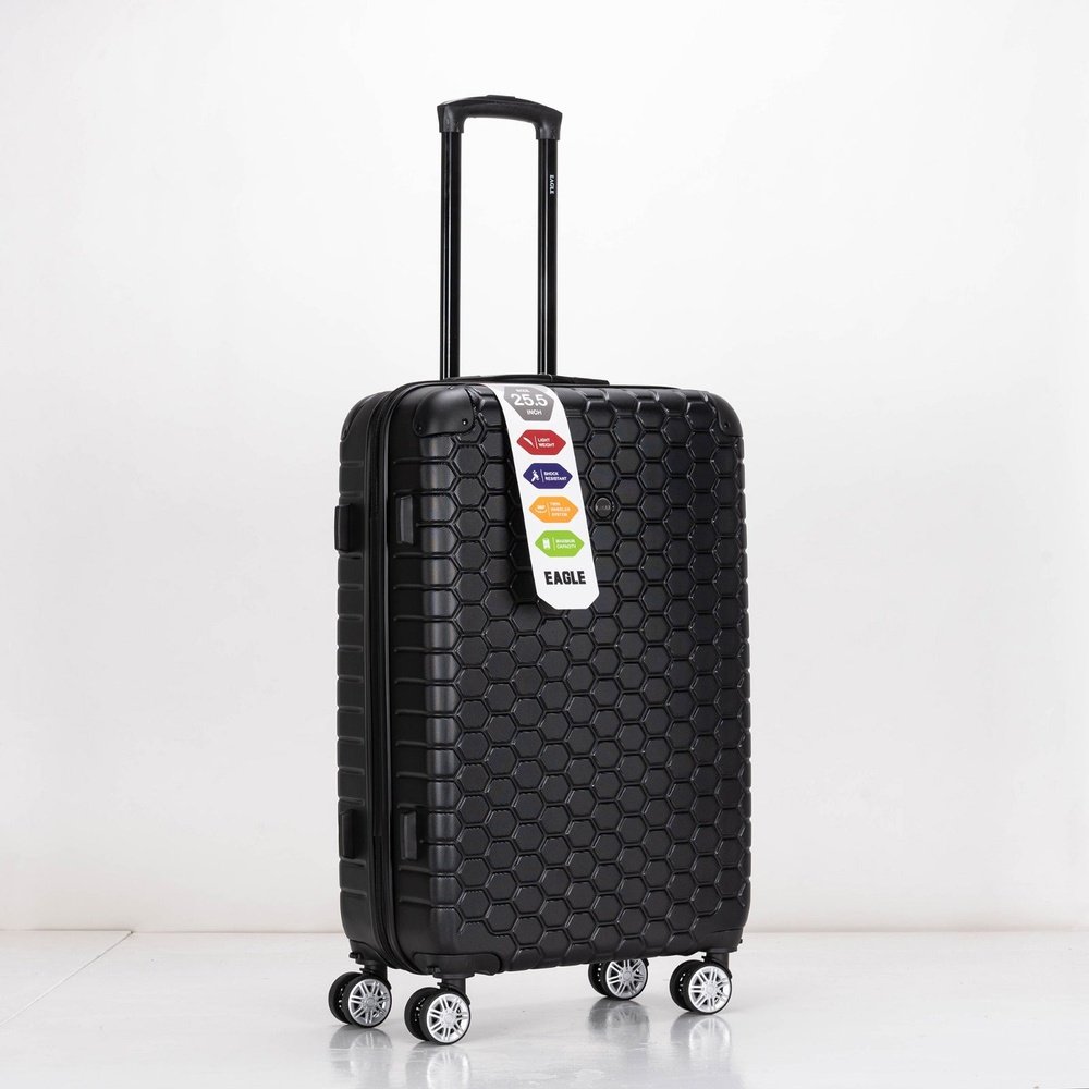 EAGLE Hexagon ABS Hard Shell 4 Wheels Black - Easy Luggage