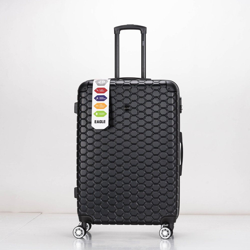 EAGLE Hexagon ABS Hard Shell 4 Wheels Black - Easy Luggage