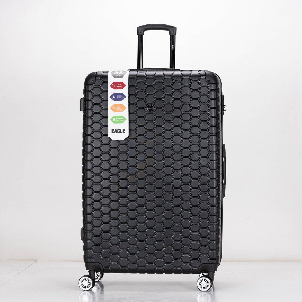 EAGLE Hexagon ABS Hard Shell 4 Wheels Black - Easy Luggage