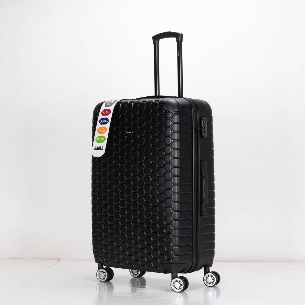 EAGLE Hexagon ABS Hard Shell 4 Wheels Black - Easy Luggage