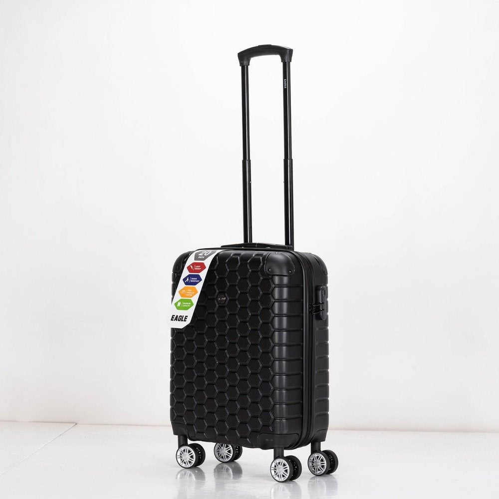 EAGLE Hexagon ABS Hard Shell 4 Wheels Black - Easy Luggage