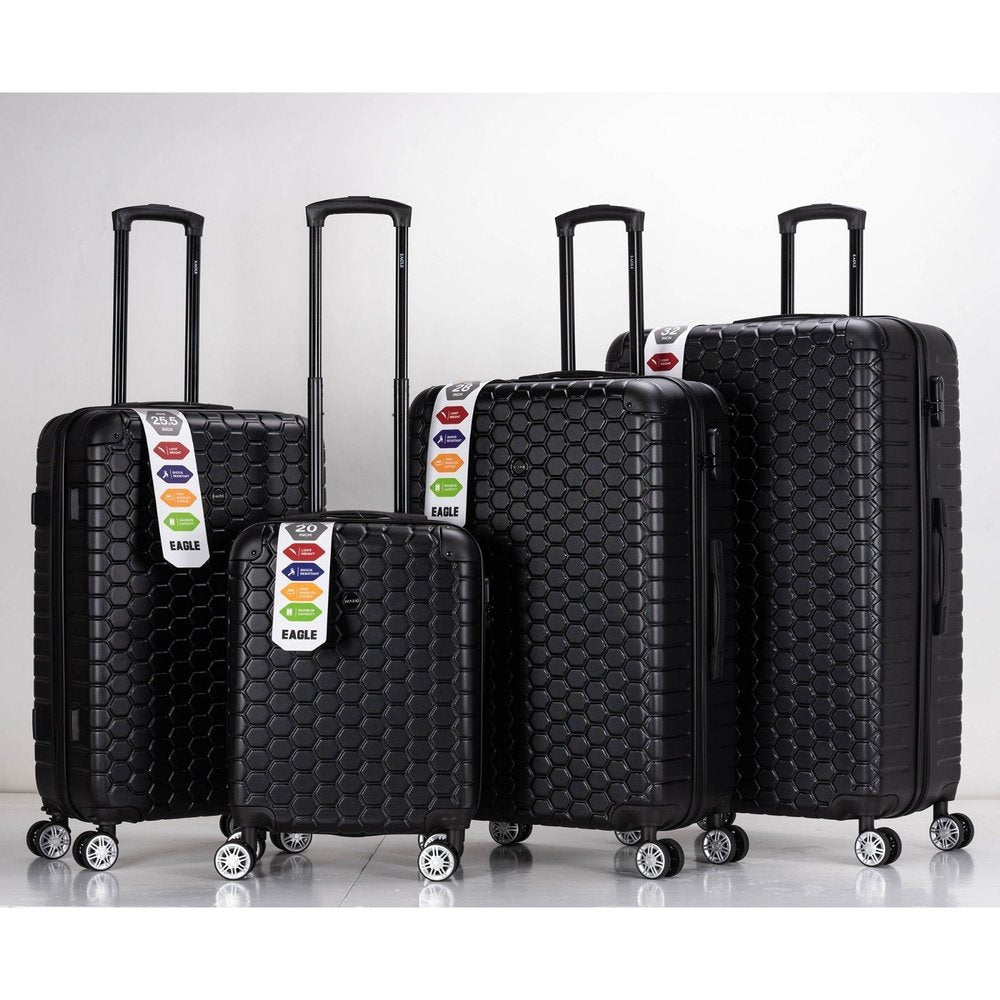 EAGLE Hexagon ABS Hard Shell 4 Wheels Black - Easy Luggage