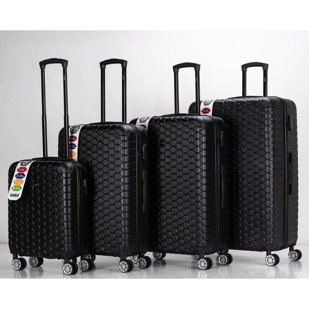 EAGLE Hexagon ABS Hard Shell 4 Wheels Black - Easy Luggage