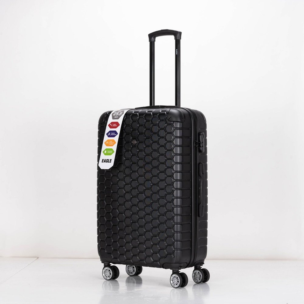 EAGLE Hexagon ABS Hard Shell 4 Wheels Black - Easy Luggage