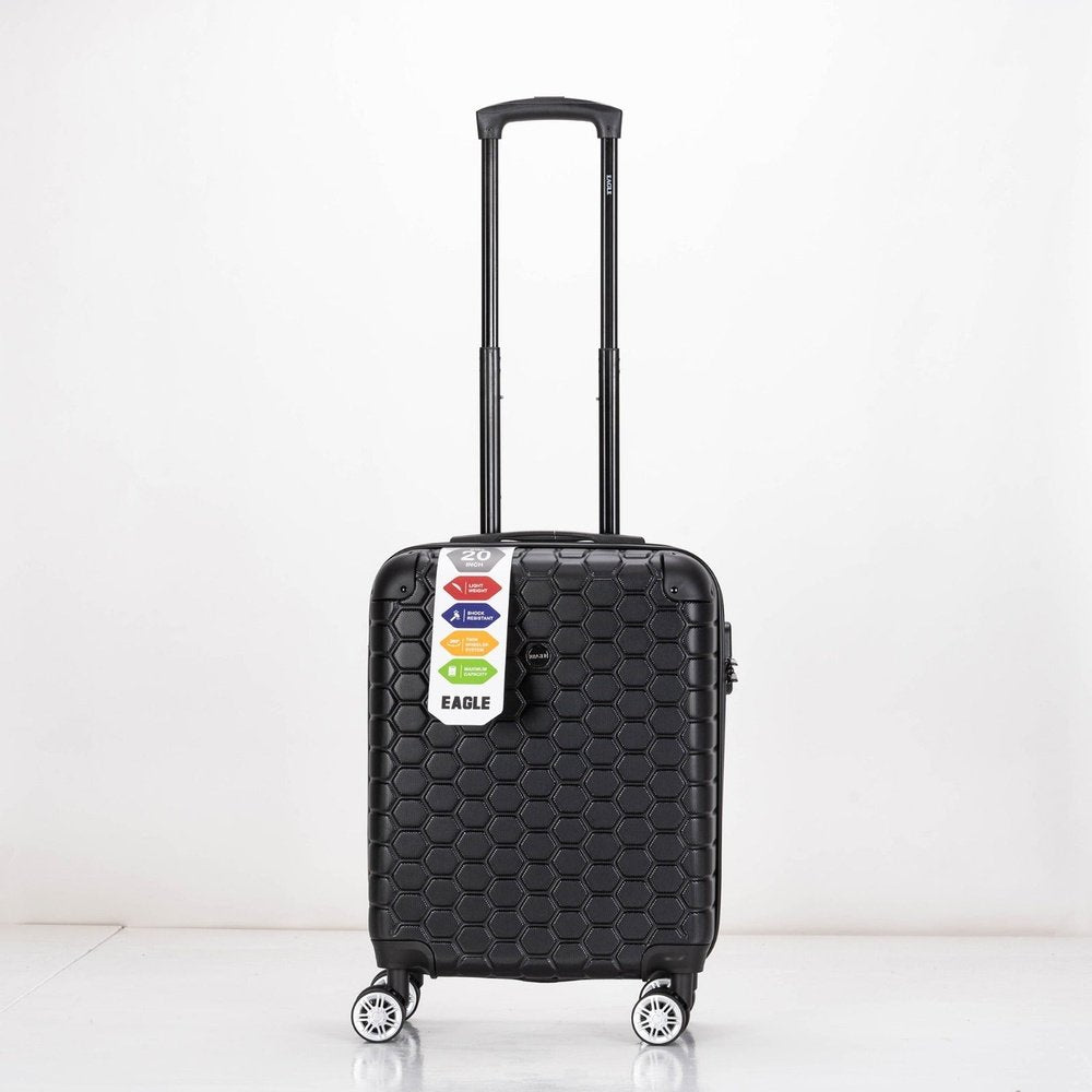 EAGLE Hexagon ABS Hard Shell 4 Wheels Black - Easy Luggage