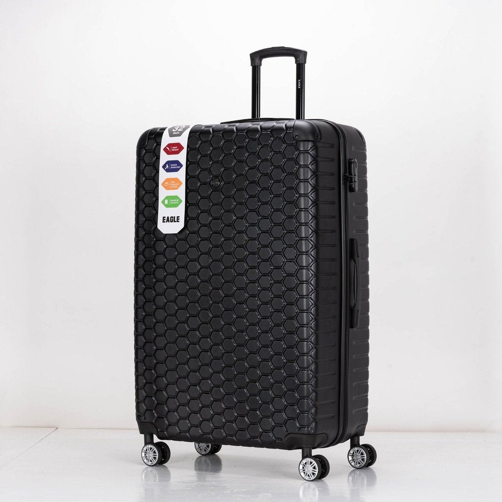 EAGLE Hexagon ABS Hard Shell 4 Wheels Black - Easy Luggage