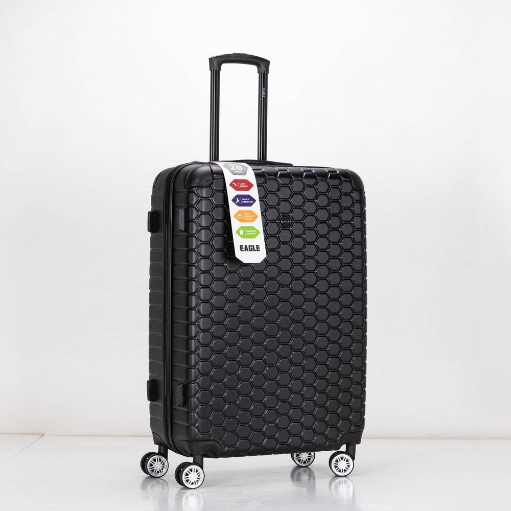 EAGLE Hexagon ABS Hard Shell 4 Wheels Black - Easy Luggage