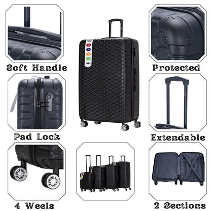 EAGLE Hexagon ABS Hard Shell 4 Wheels Black - Easy Luggage