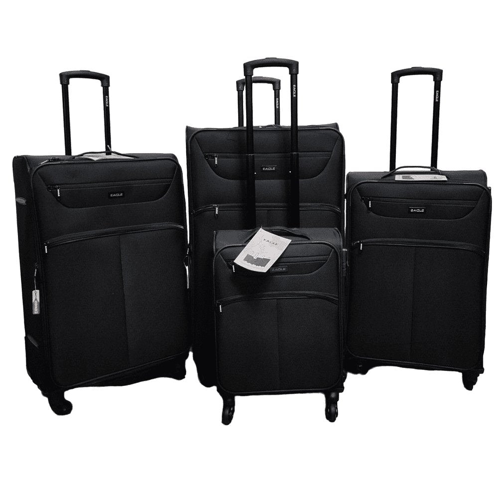 Eagle Super Lightweight 4 Wheels Spinner Soft Shell Expandable Luggage Black - Easy Luggage