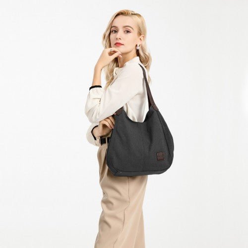 EB2040L - Kono Canvas Shoulder Tote Bag - Black - Easy Luggage