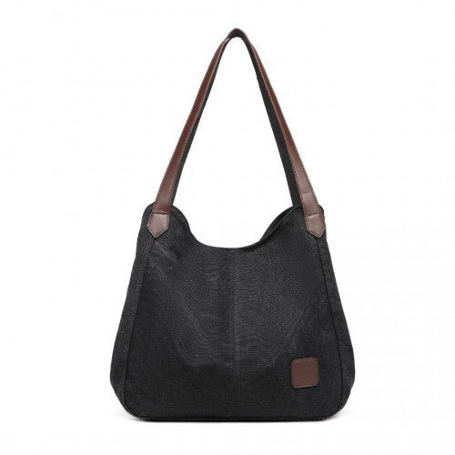 EB2040L - Kono Canvas Shoulder Tote Bag - Black - Easy Luggage