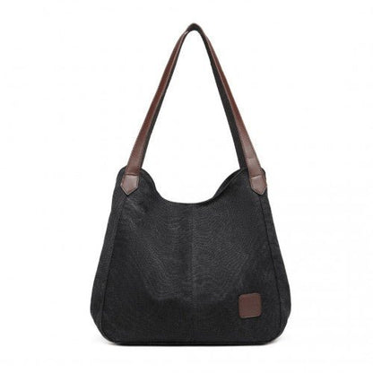 EB2040L - Kono Canvas Shoulder Tote Bag - Black - Easy Luggage