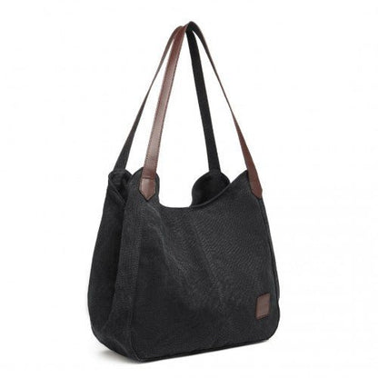 EB2040L - Kono Canvas Shoulder Tote Bag - Black - Easy Luggage
