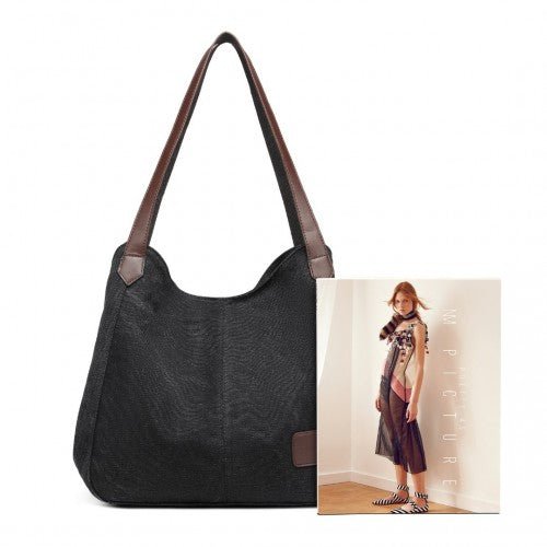 EB2040L - Kono Canvas Shoulder Tote Bag - Black - Easy Luggage