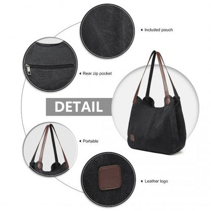 EB2040L - Kono Canvas Shoulder Tote Bag - Black - Easy Luggage