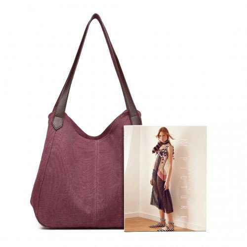 EB2040L - Kono Canvas Shoulder Tote Bag - Claret - Easy Luggage