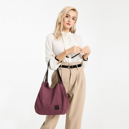 EB2040L - Kono Canvas Shoulder Tote Bag - Claret - Easy Luggage