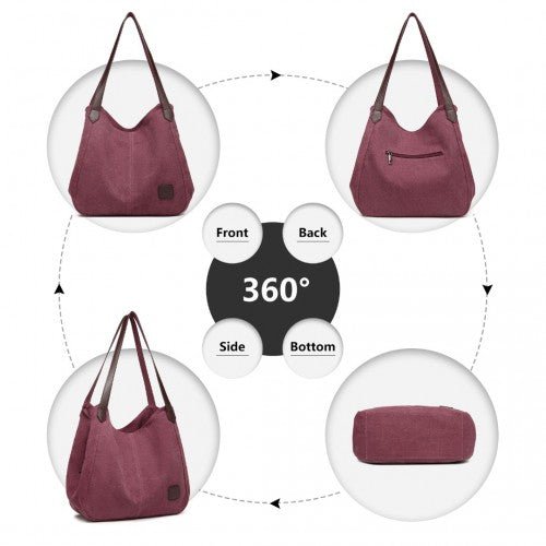 EB2040L - Kono Canvas Shoulder Tote Bag - Claret - Easy Luggage