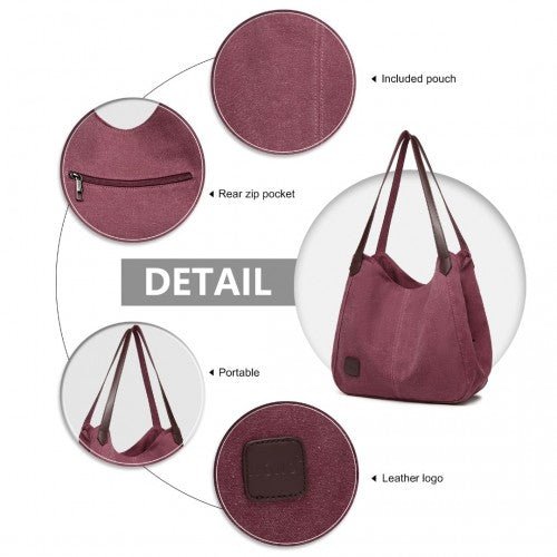 EB2040L - Kono Canvas Shoulder Tote Bag - Claret - Easy Luggage