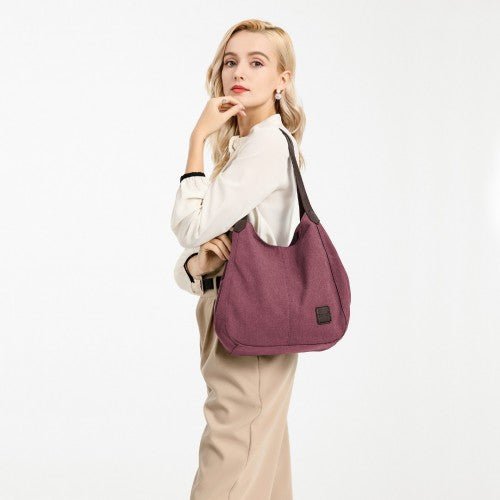 EB2040L - Kono Canvas Shoulder Tote Bag - Claret - Easy Luggage