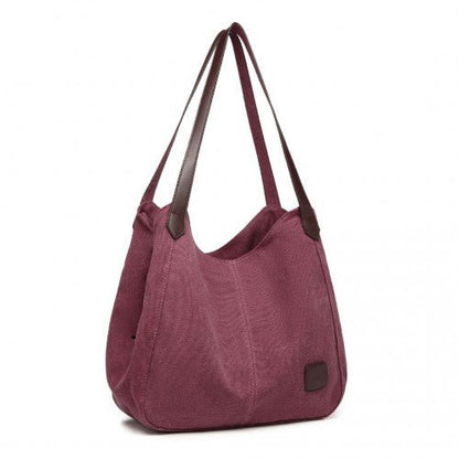 EB2040L - Kono Canvas Shoulder Tote Bag - Claret - Easy Luggage