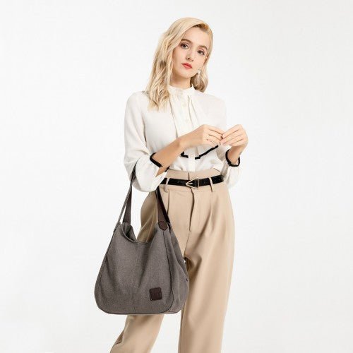 EB2040L - Kono Canvas Shoulder Tote Bag - Grey - Easy Luggage