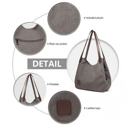 EB2040L - Kono Canvas Shoulder Tote Bag - Grey - Easy Luggage