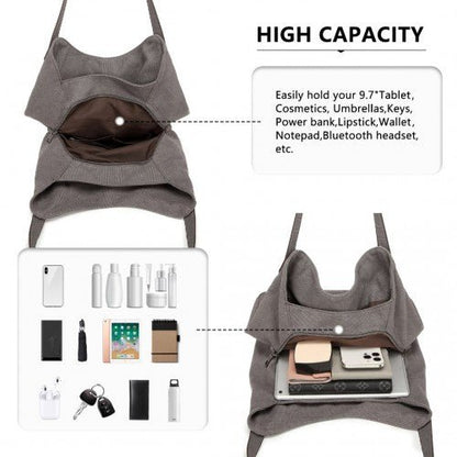 EB2040L - Kono Canvas Shoulder Tote Bag - Grey - Easy Luggage
