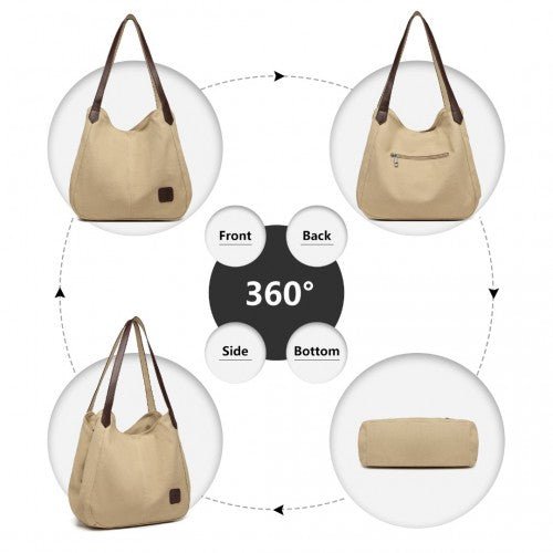 EB2040L - Kono Canvas Shoulder Tote Bag - Khaki - Easy Luggage