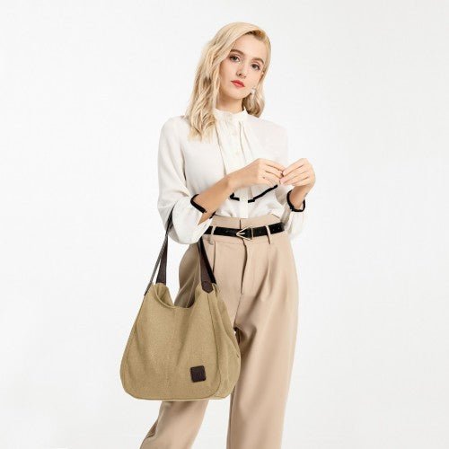 EB2040L - Kono Canvas Shoulder Tote Bag - Khaki - Easy Luggage