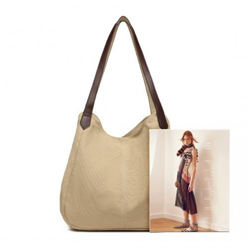 EB2040L - Kono Canvas Shoulder Tote Bag - Khaki - Easy Luggage