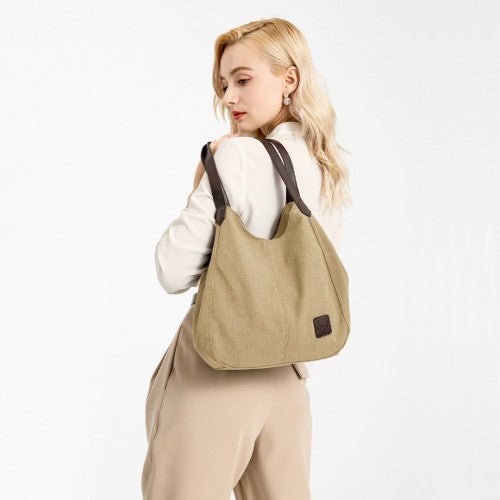 EB2040L - Kono Canvas Shoulder Tote Bag - Khaki - Easy Luggage