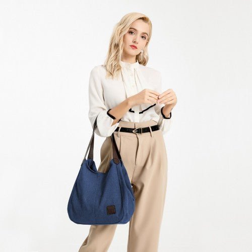 EB2040L - Kono Canvas Shoulder Tote Bag - Navy - Easy Luggage