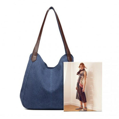 EB2040L - Kono Canvas Shoulder Tote Bag - Navy - Easy Luggage