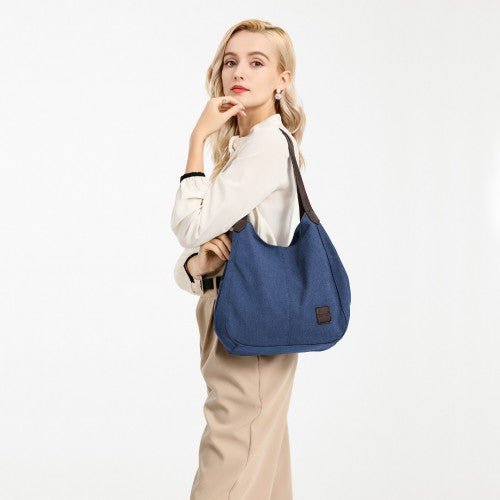 EB2040L - Kono Canvas Shoulder Tote Bag - Navy - Easy Luggage