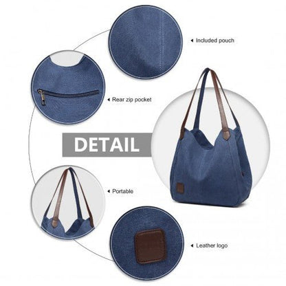 EB2040L - Kono Canvas Shoulder Tote Bag - Navy - Easy Luggage