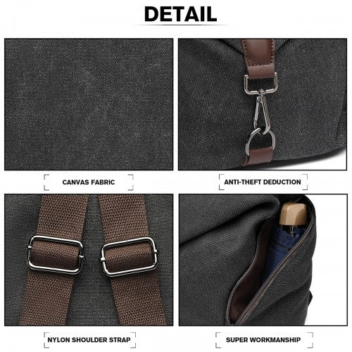 EB2044 - Kono Fashion Anti - Theft Canvas Backpack - Black - Easy Luggage