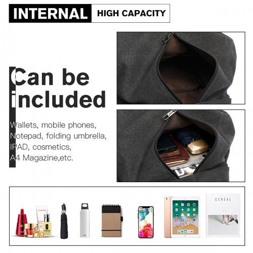 EB2044 - Kono Fashion Anti - Theft Canvas Backpack - Black - Easy Luggage