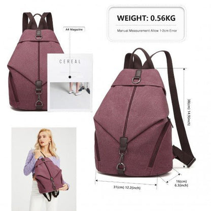 EB2044 - Kono Fashion Anti - Theft Canvas Backpack - Claret - Easy Luggage