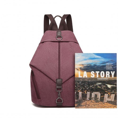 EB2044 - Kono Fashion Anti - Theft Canvas Backpack - Claret - Easy Luggage